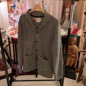 Men’s Sweater-Fleece Shawl-Collar Cardigan. XL. Gray Herringbone. Old Navy